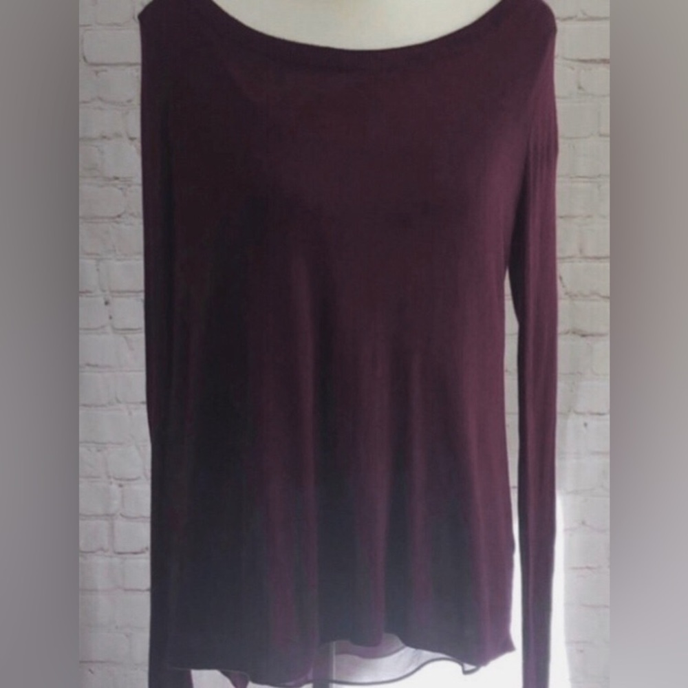 Express long sleeve crewneck sweater rear split panel w/sheer overlay L 🎊SALE